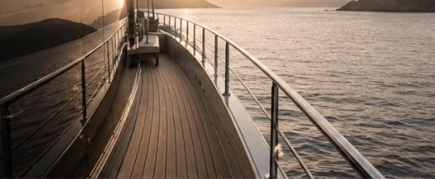 Teak side deck and guardrail prepared ahead of an owner’s arrival