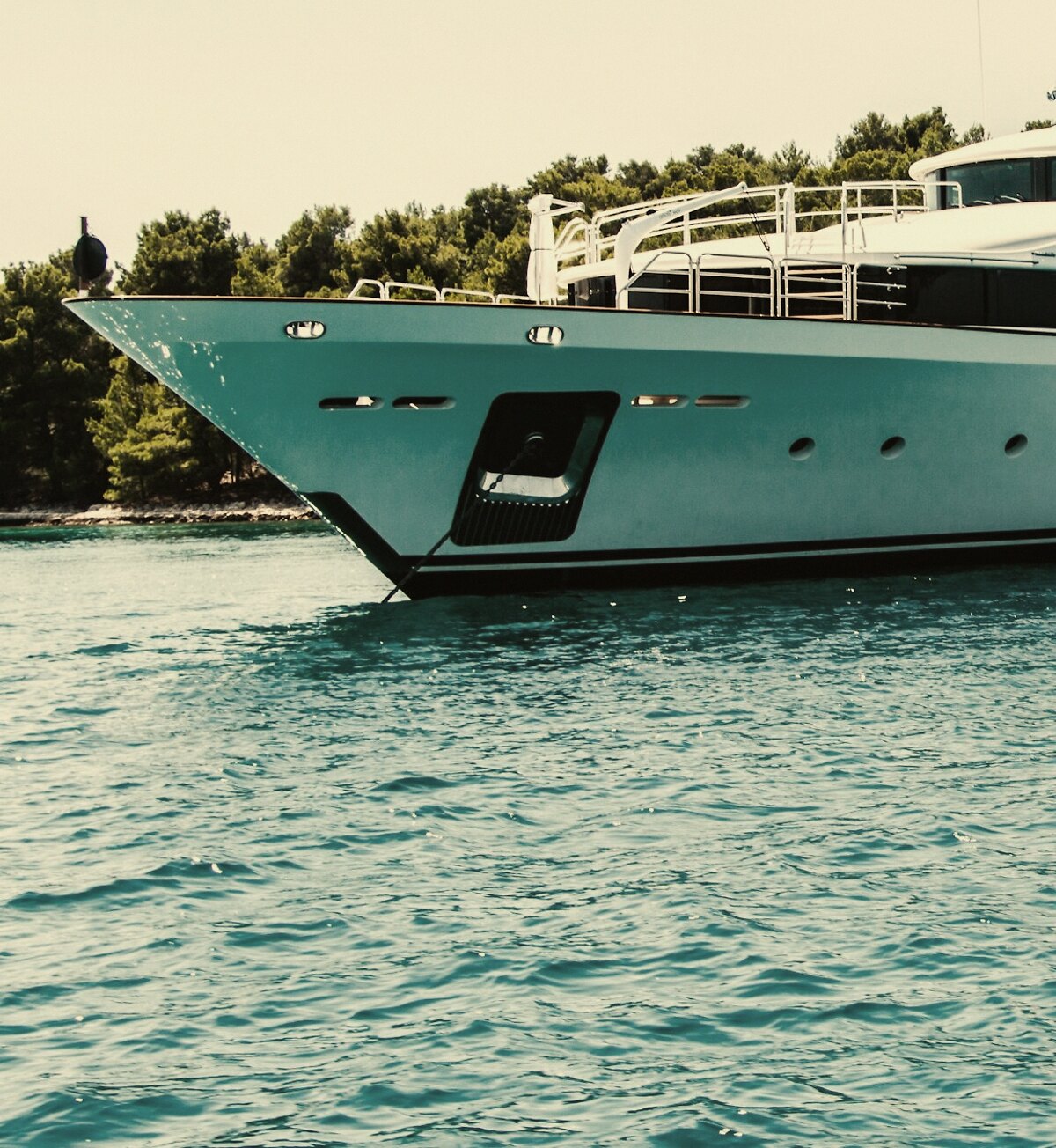 Clean, elegant bow lines of a well-maintained motor vessel